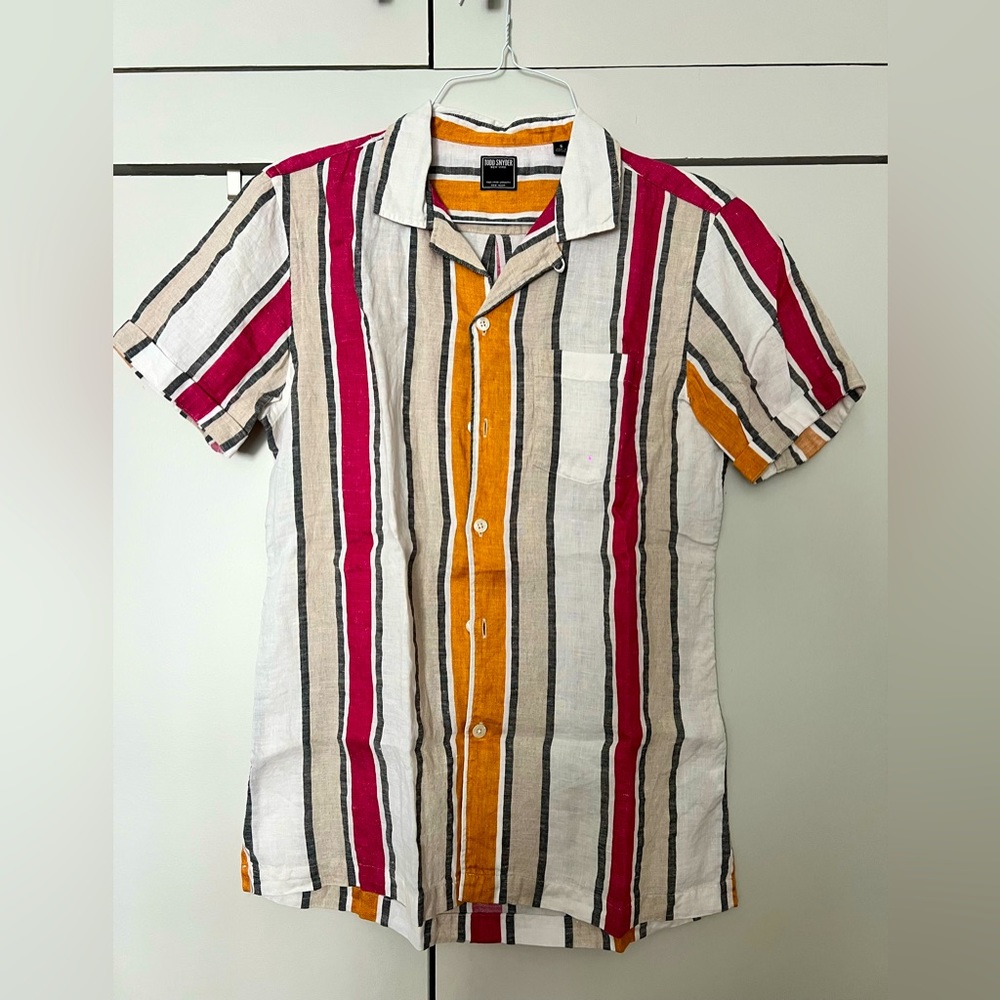 Todd Snyder Men’s Linen Button Down Camp Collar stripes — Size S